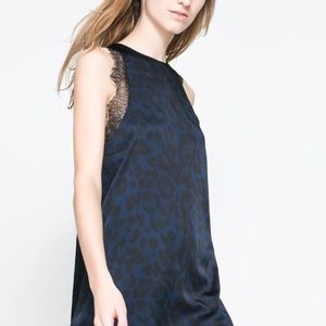 Zara Navy and black leopard lace mini shift dress